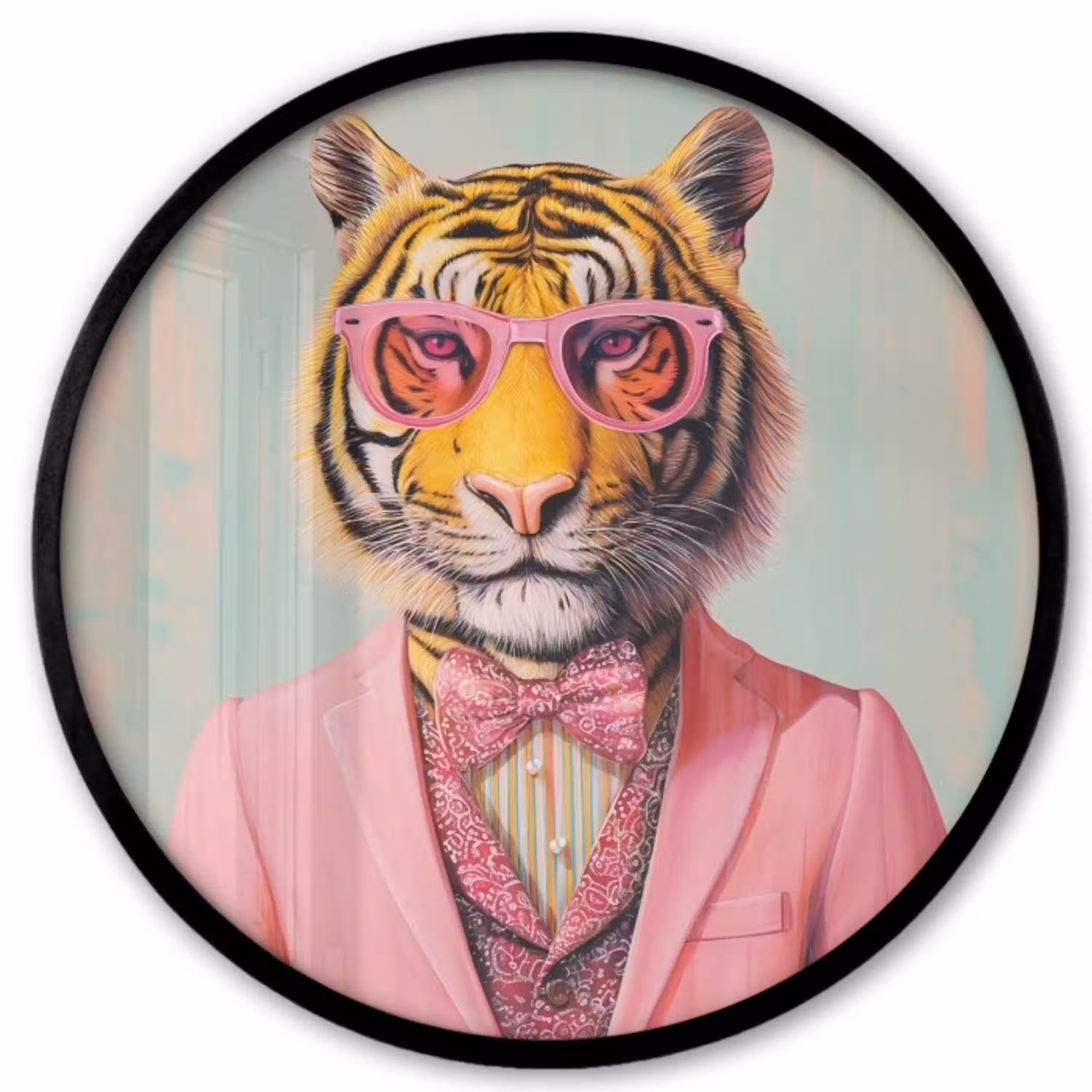 Tijger - Strik - Jasje - Roze Fotolijst rond zonder passe partout klein -3d