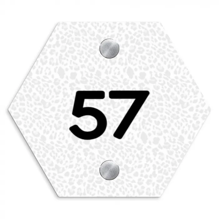 Lichtgrijs luipaard - Traditioneel Naambord Hexagon klein -3d