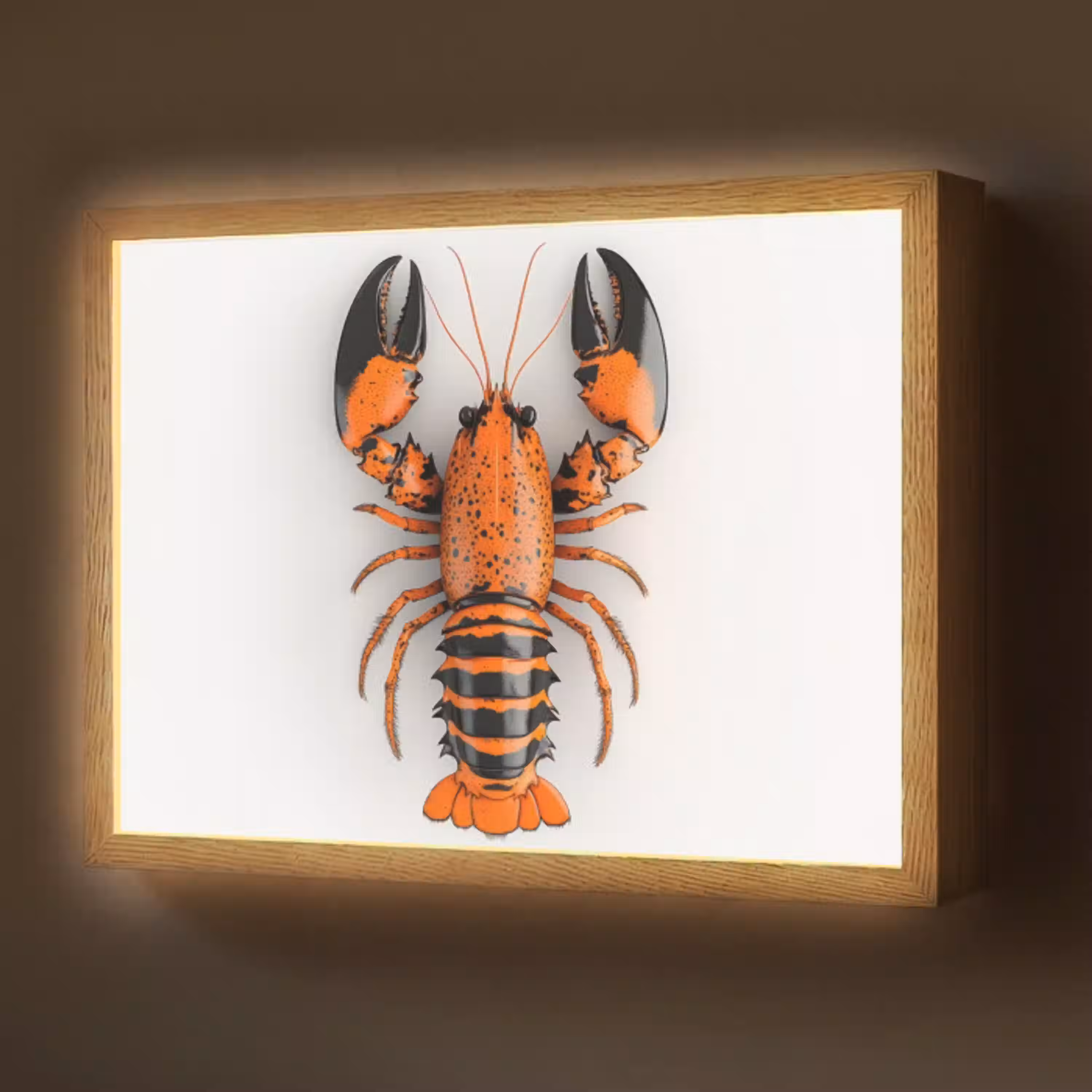 Kreeft - Zwart - Oranje - Wit - Uniek Light Box met batterij (Wandlamp) middel -z3d_website