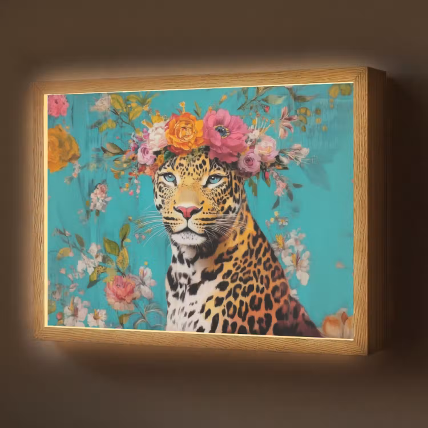 Lightbox - Wandlamp - Luipaard - Bloemen - Kroon