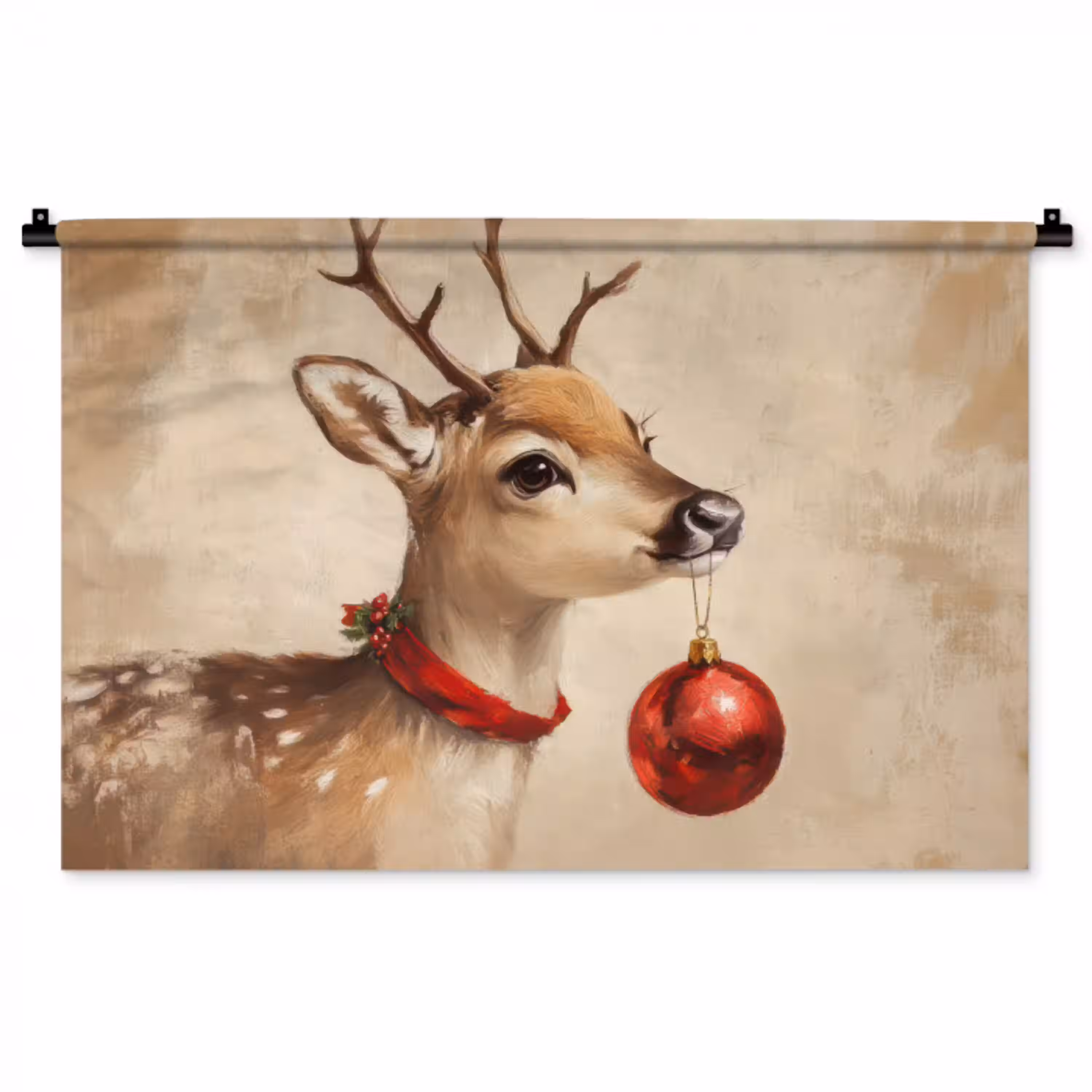 Kerst - Hert - Gewei - Kerstbal - Rendier Wandkleed katoen middel -zz3d