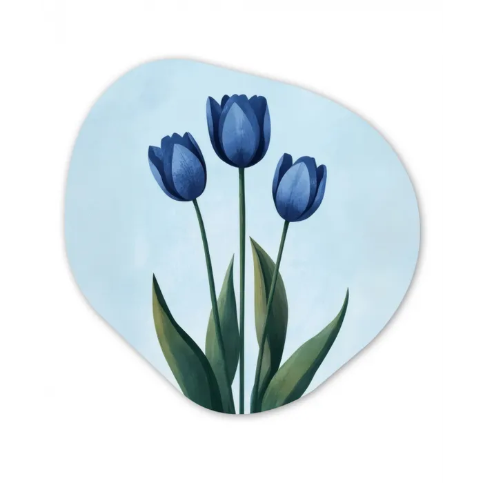 Tulpen - Blauw - Bladeren Wandcirkel Organisch Plexiglas middel -3d