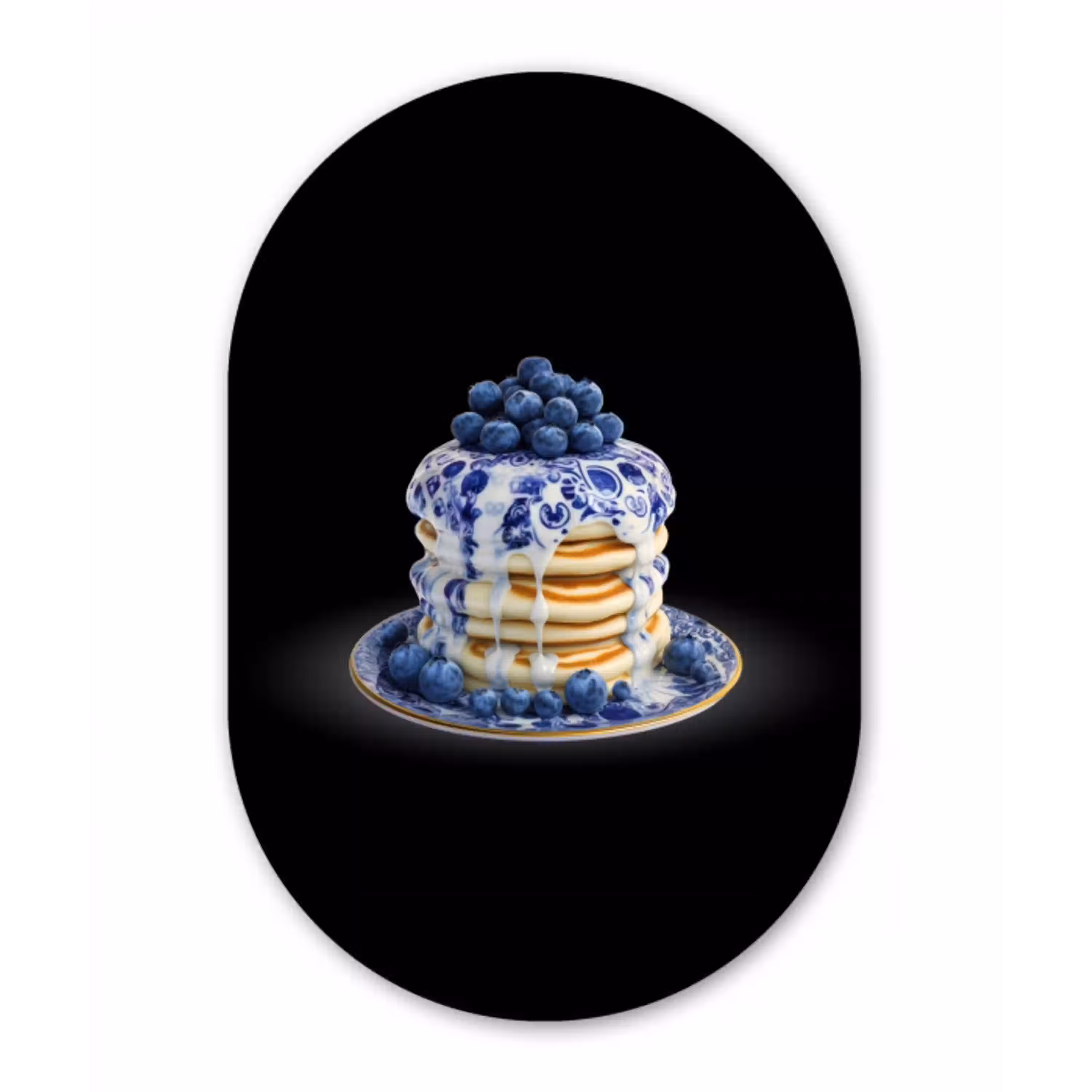 Pannenkoeken - Blauwe Bessen - Bord Wandcirkel Ovaal Glas middel -3d