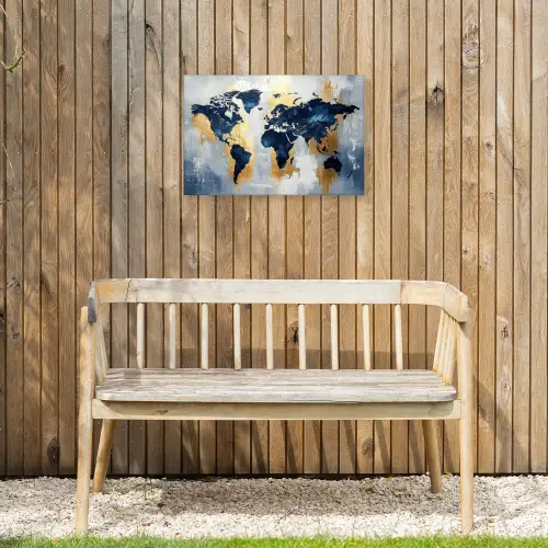 Wereldkaart - Blauw - Abstract Tuinposter op houten frame 2 cm dik klein -sfeer4