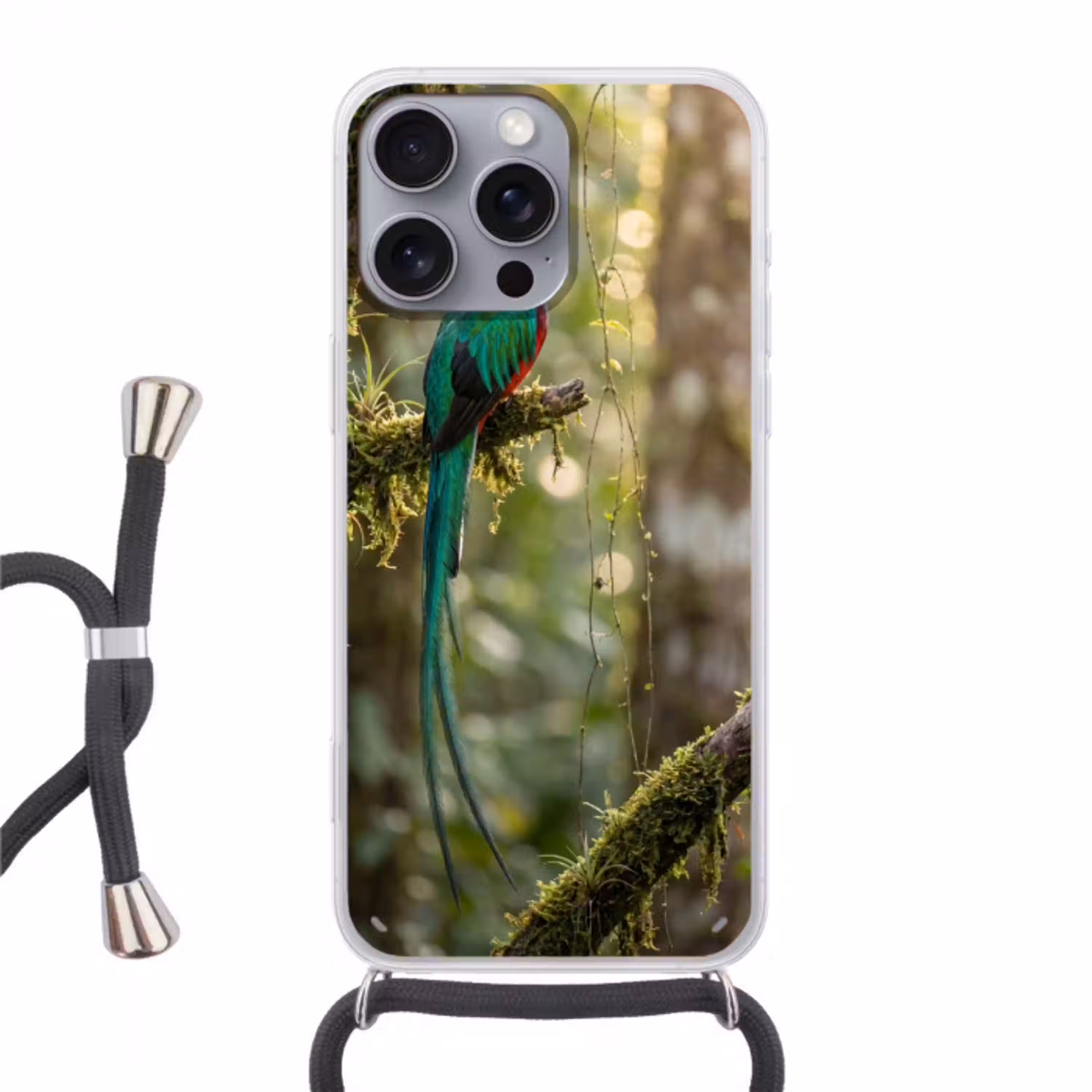 Quetzal - Jungle - Natuur - Groen Hoesje iPhone 16 Pro Max met koord klein -3d