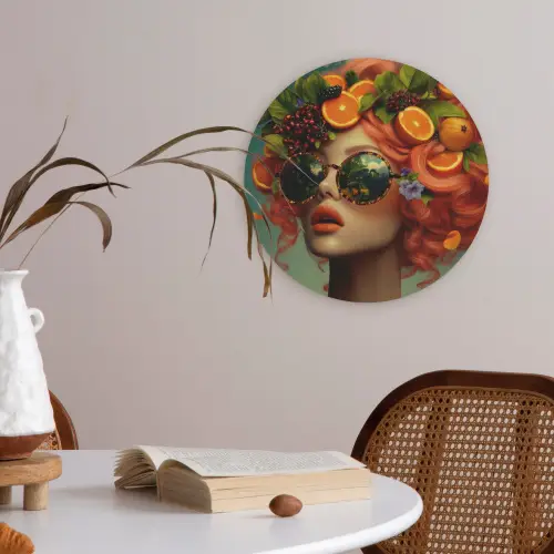 Vrouw - Sinaasappel - Bessen - Oranje Akoestische PET Vilt - Rond klein -sfeer3