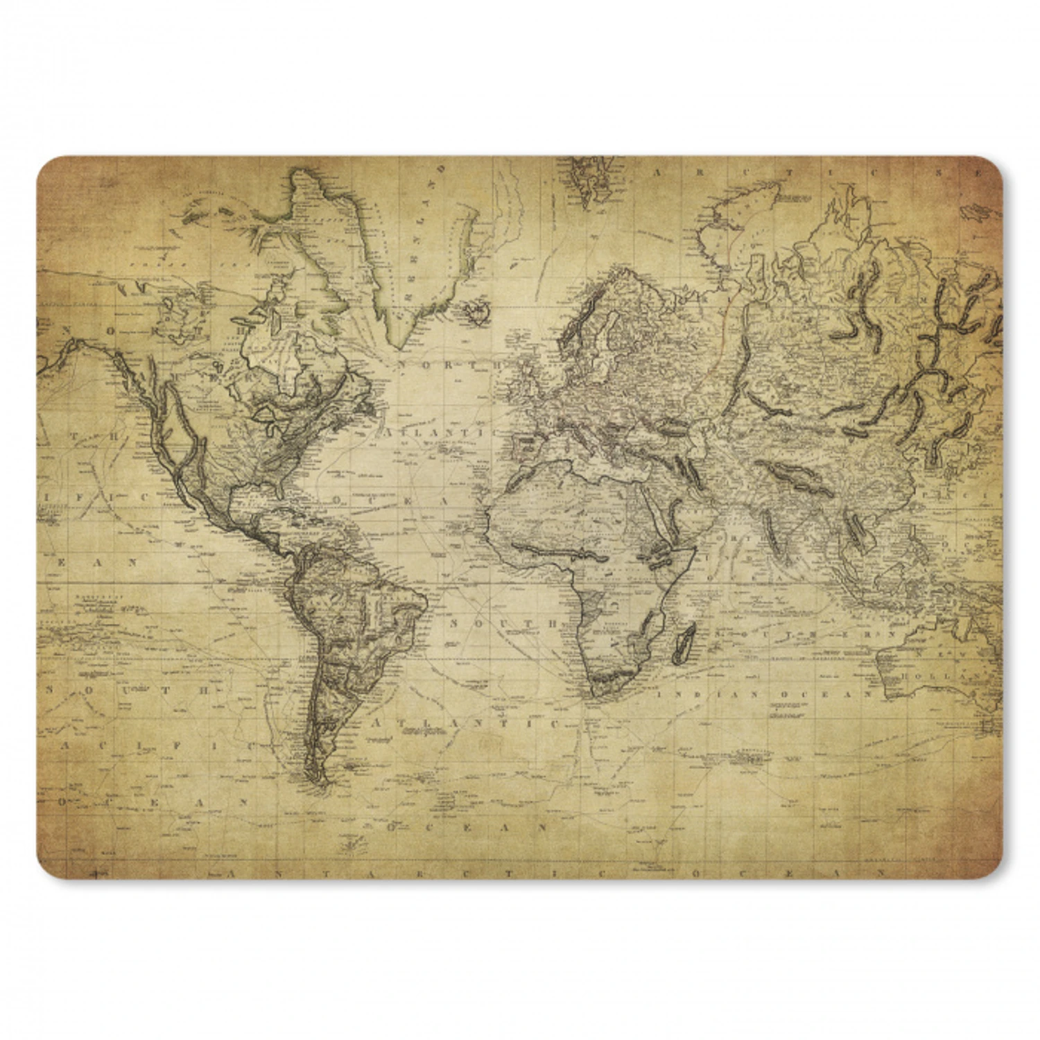 Wereldkaart - Vintage - Antiek - Bruin - Papier muismat rubber klein -3d
