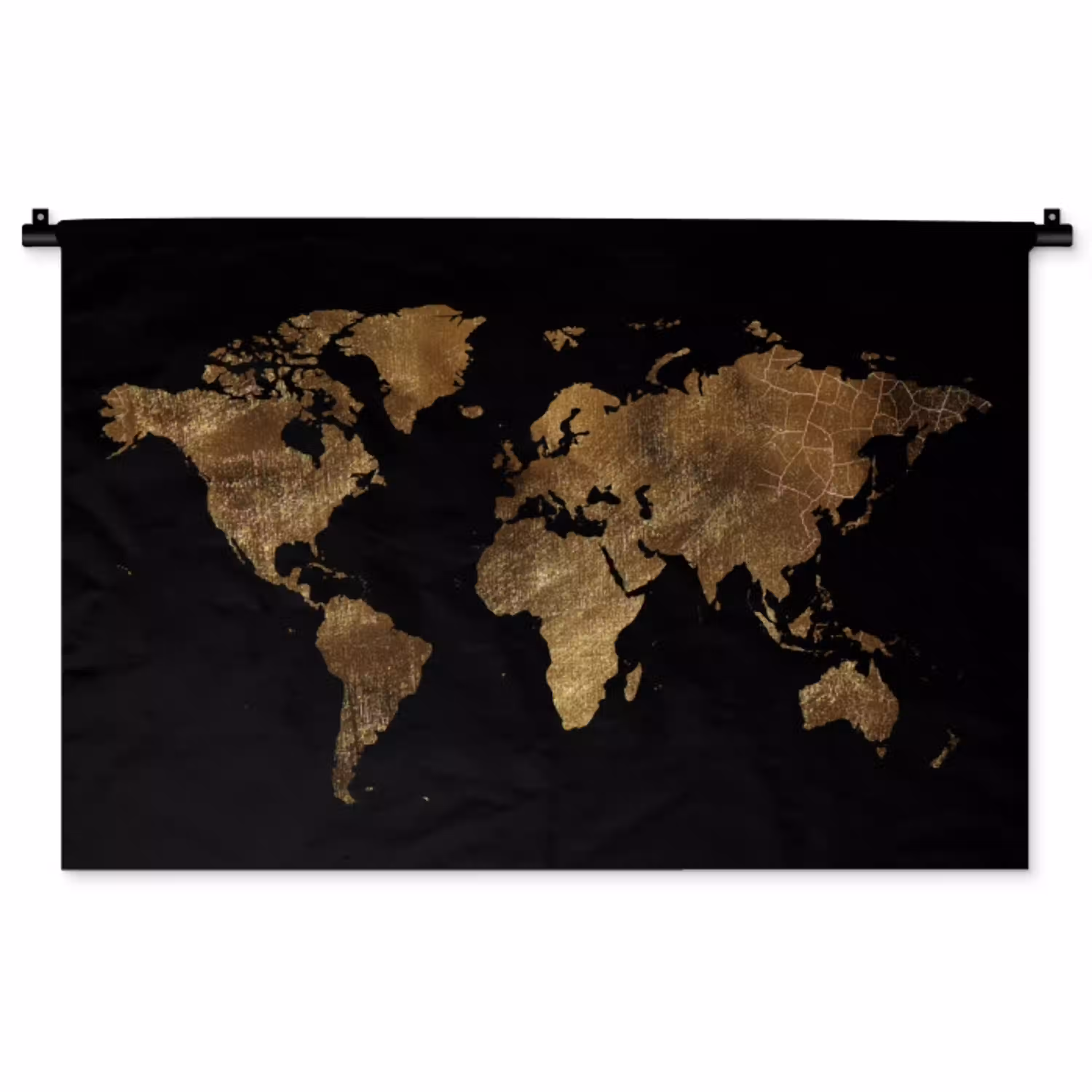 Wereldkaart - Goud - Luxe - Aarde - Zwart Wandkleed katoen middel -zz3d