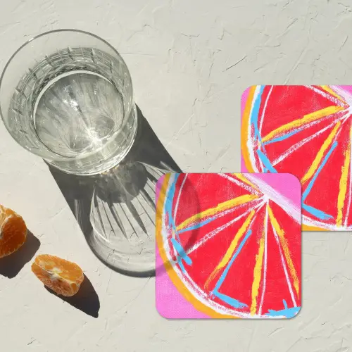 Grapefruit - Geschilderd - Roze - Strepen onderzetter kurk middel -sfeer4