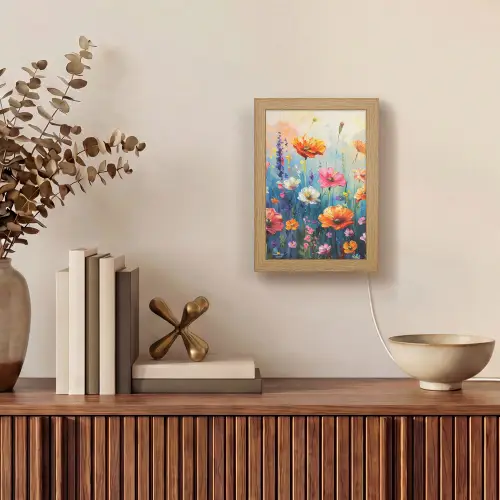 Bloemen - Natuur - Waterverf - Kunst Light Box met kabel (Tafellamp) klein -sfeer2