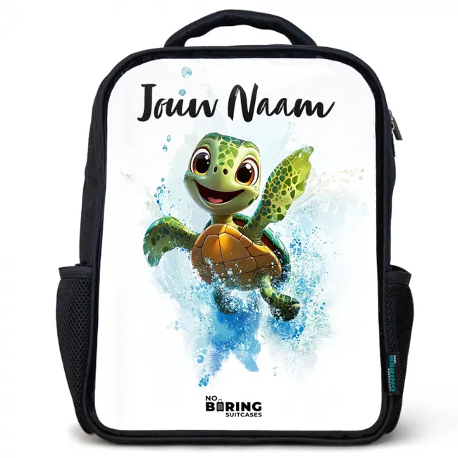 Rugzak kind met naam - Zwart - Schildpad - Water - Groen