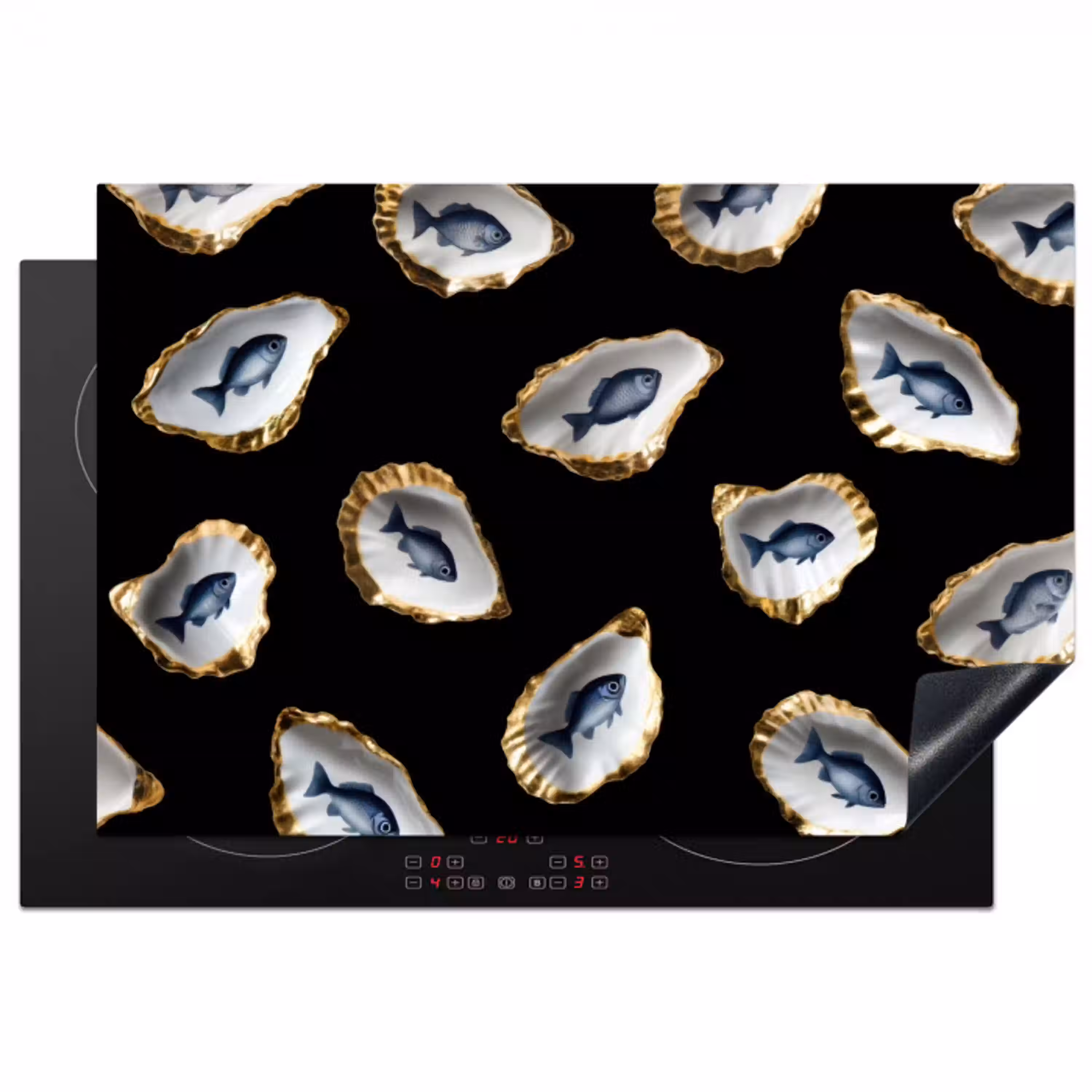 Oesters - Vissen - Blauw - Goud Inductie beschermer vinyl 3mm klein -3d