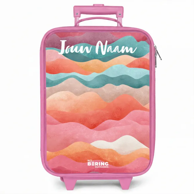 Kinderkoffer roze met naam - Golven - Kleurrijk - Abstract