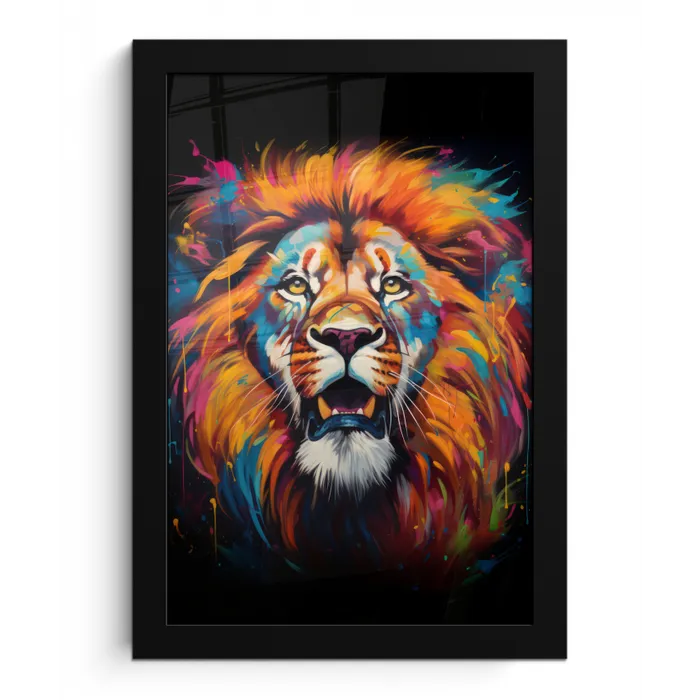 Leeuw - Graffiti - Dieren - Zwart fotolijst zwart zonder passe partout klein -3d
