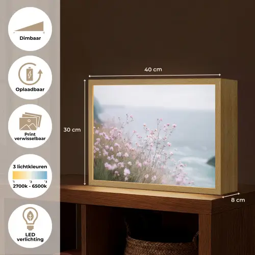 Klif - Bloemen - Zee - Roze Light Box met batterij (Wandlamp) middel -USP_websiteoverzichtNL