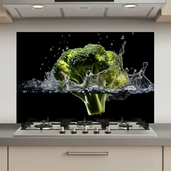Broccoli - Groen - Water - Zwart keuken achterwand spatscherm klein -3d_website