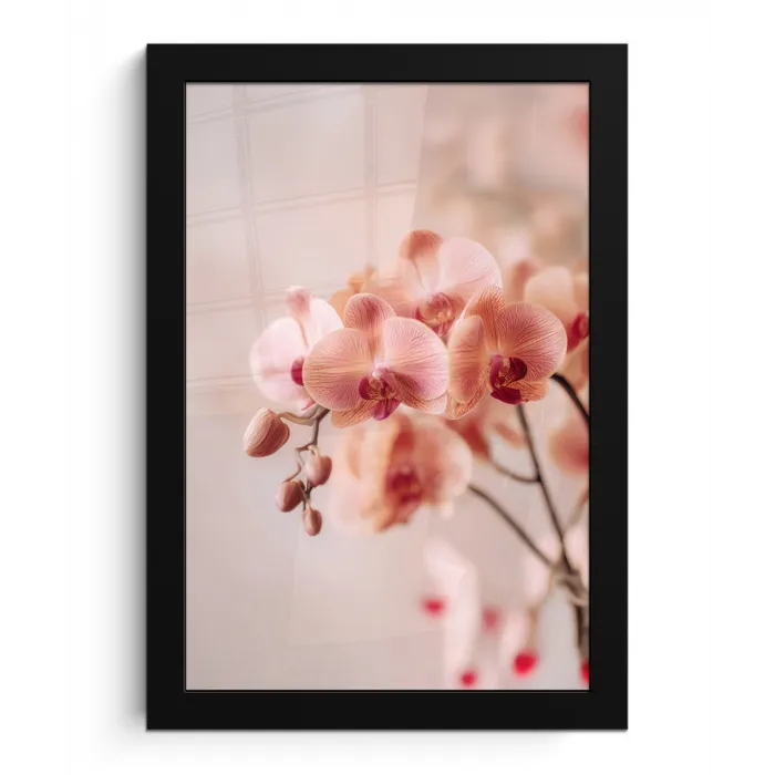 Orchidee - Bloemen - Roze - Bloemblaadjes fotolijst zwart zonder passe partout klein -3d