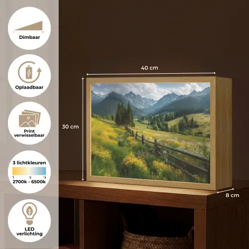 Veld - Hek - Bergen - Bloemen Light Box met batterij (Wandlamp) middel -USP_websiteoverzichtNL