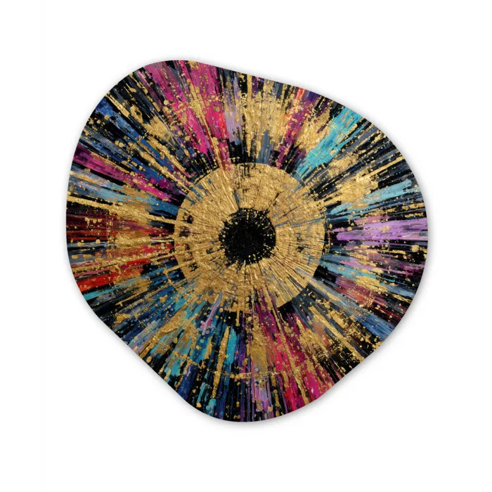 Explosie - Goud - Kleurrijk - Abstract Wandcirkel Organisch Forex 3mm klein -3d