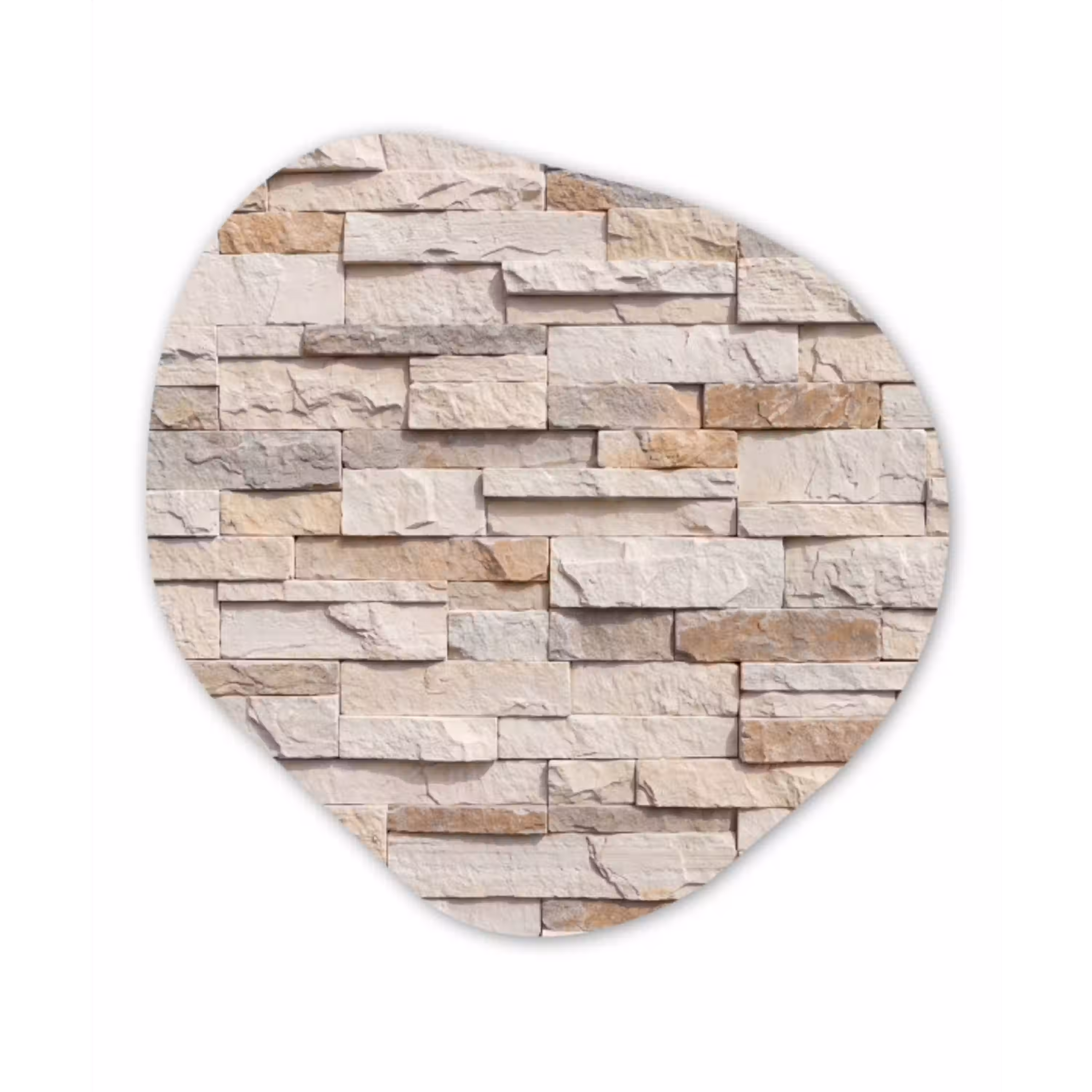 Steen - Muur - Textuur - Rustiek - Beige Wandcirkel Organisch Aluminium middel -3d