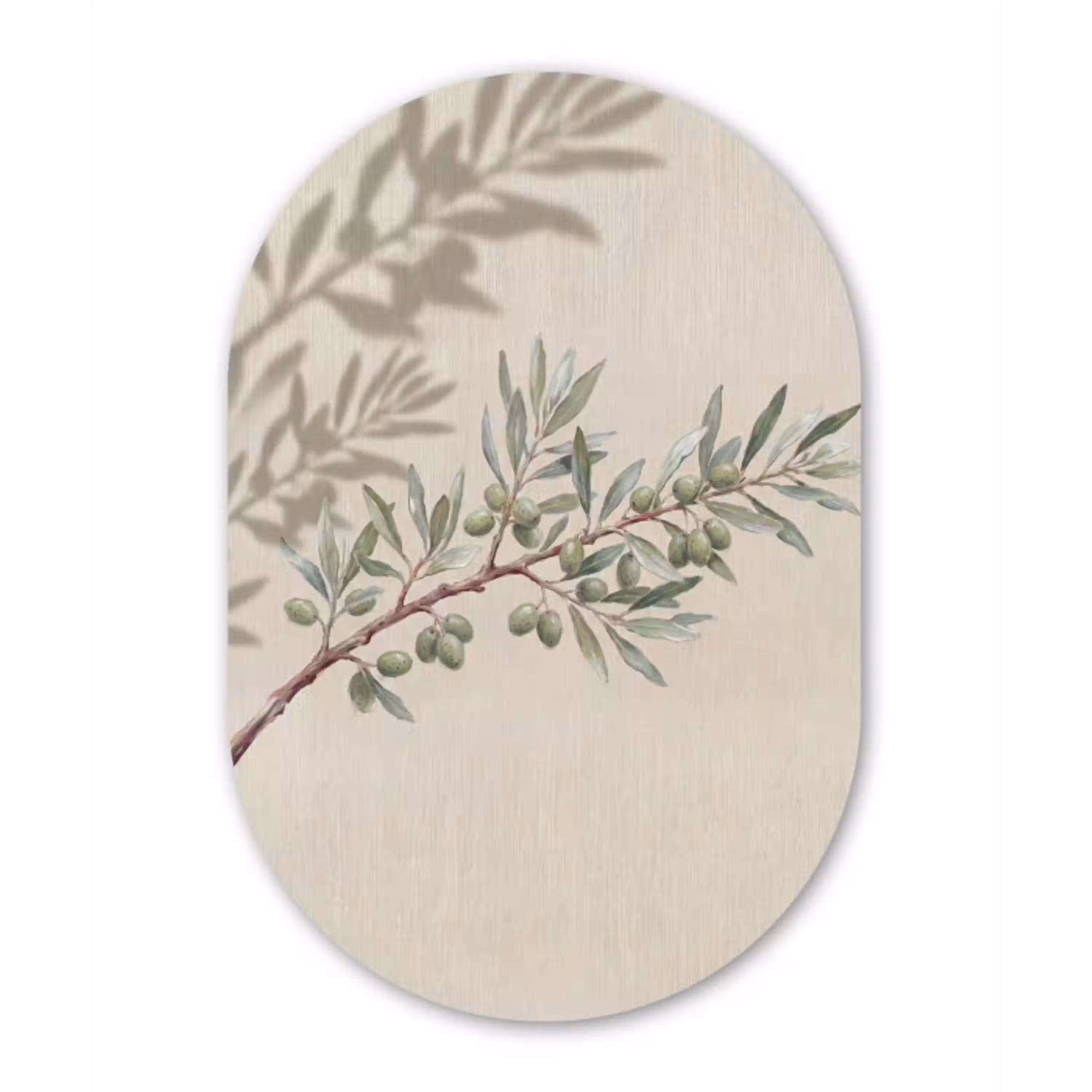 Olijftak - Bladeren - Natuur - Groen - Beige Wandcirkel Ovaal Forex klein -3d