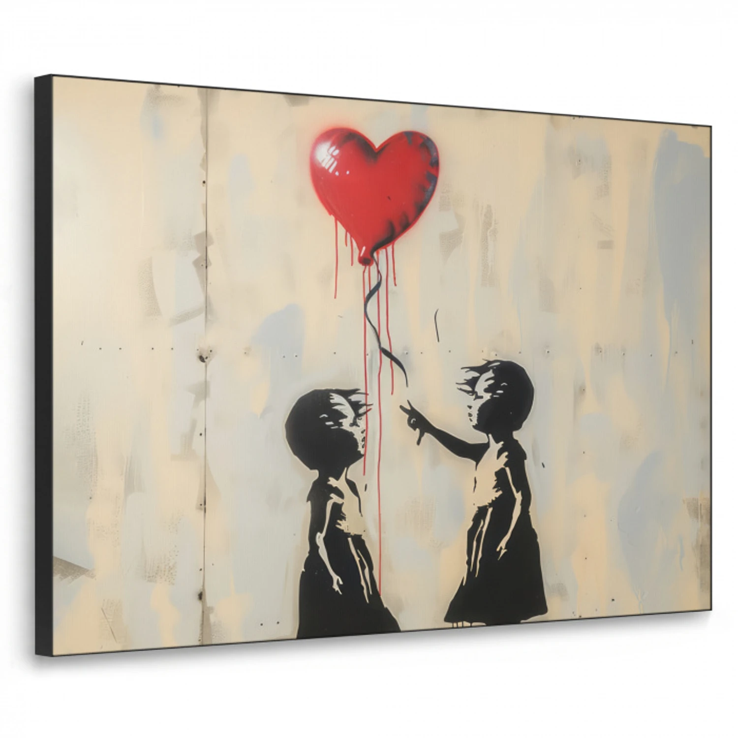 Street art - Banksy - Ballon - Graffiti - Hart Textielframe zwart klein -3d
