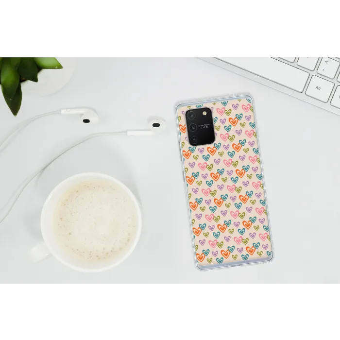 Kleurrijk - Hartjes - Patroon - Beige Telefoonhoesje Samsung Galaxy S10 Lite klein 364 -oordopS10Lite