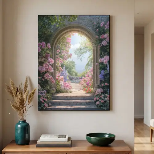 Doorkijk - Rozen - Vintage - Bloemen Textielframe - compleet frame klein -sfeer1