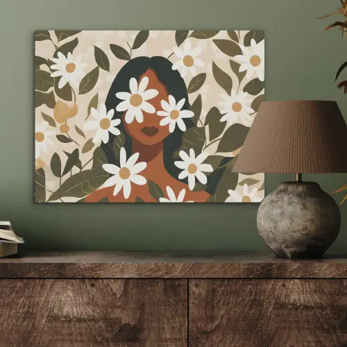 Illustratie - Vrouw - Madeliefjes - Wit PET vilt klein -sfeer2