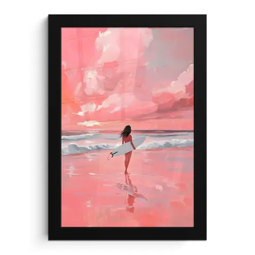 Roze - Surfen - Zee fotolijst zwart zonder passe partout klein -3d