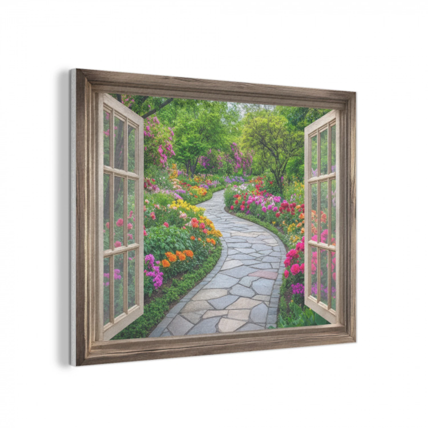 Doorkijk - Bloemen - Tuinpad - Natuur - Raam PET vilt klein -3d