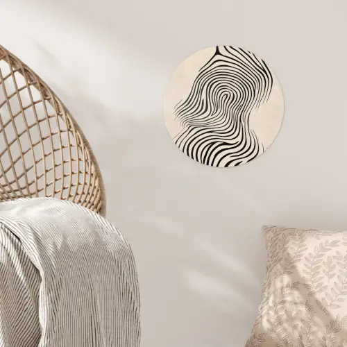 Lijnen - Abstract - Golvend - Zwart Wandcirkel behangsticker klein -sfeer4