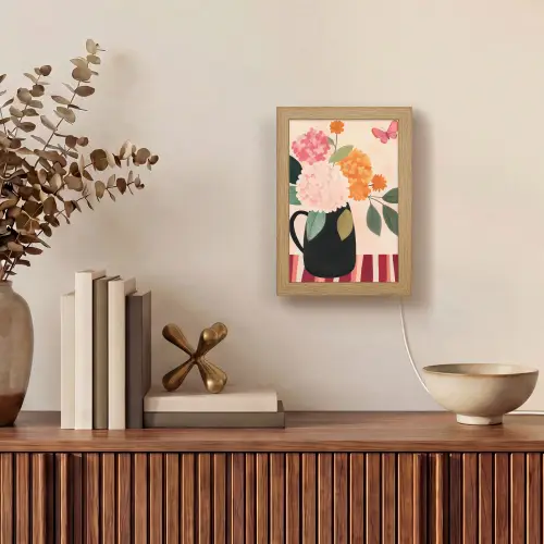 Vaas - Bloemen - Vlinder - Rood Light Box met kabel (Tafellamp) klein -sfeer2