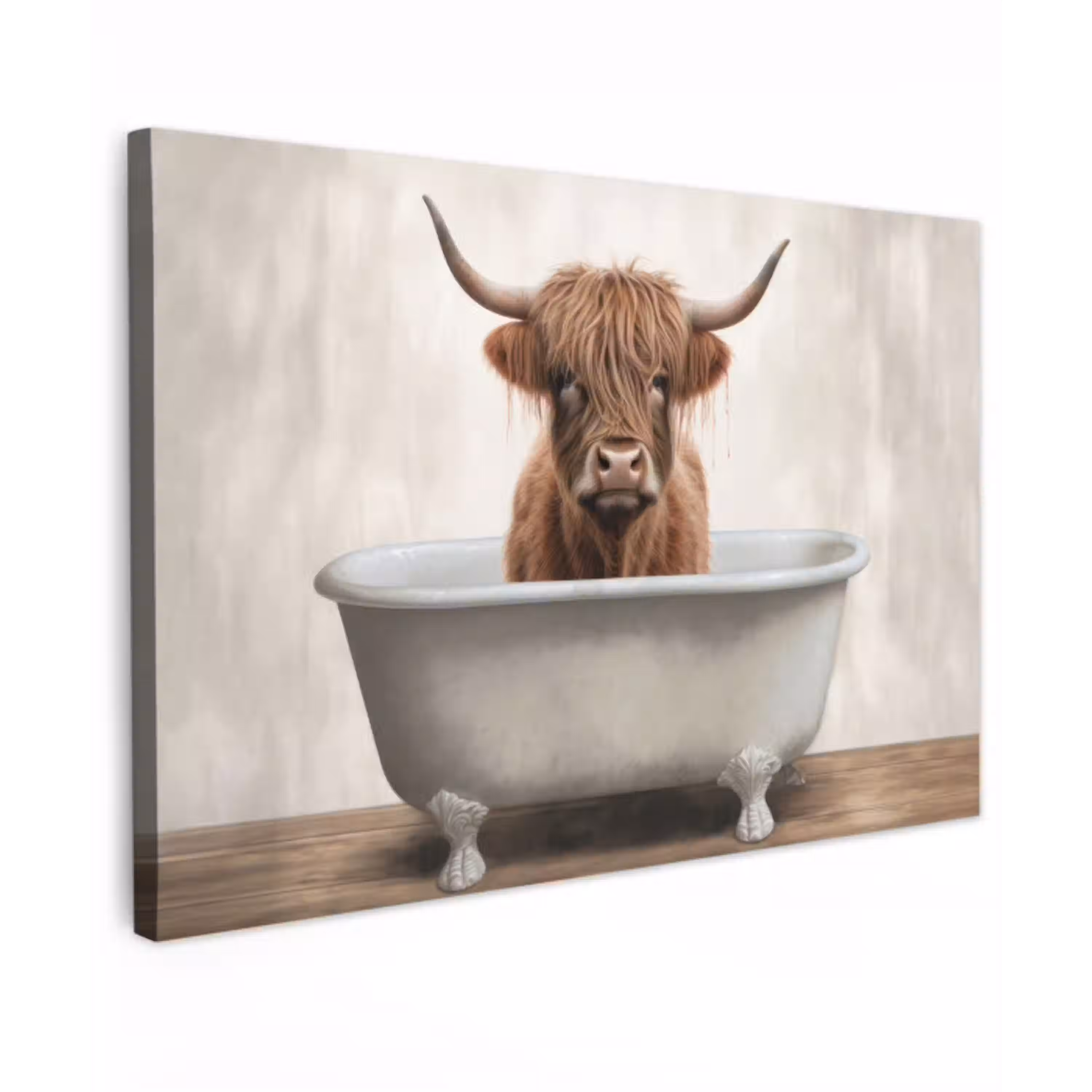 Schotse hooglander - Bad - Badkamer - Badkuip - Bruin - Horens canvas 2cm klein -z3d