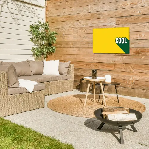 Cool - Geel - Groen Tuinposter op houten frame 2 cm dik klein -sfeer2