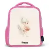 Meisje met een basketbal in neutrale kleuren. Kinderrugzak - Roze middel -3d