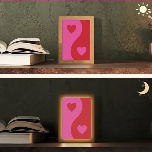 Minimalistisch - Rood - Roze - Hartjes Light Box met kabel (Tafellamp) klein -sfeer3
