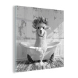 Alpaca - Bloemen - Dier - Bad - Zwart - Wit plexiglas 5mm klein -z3d