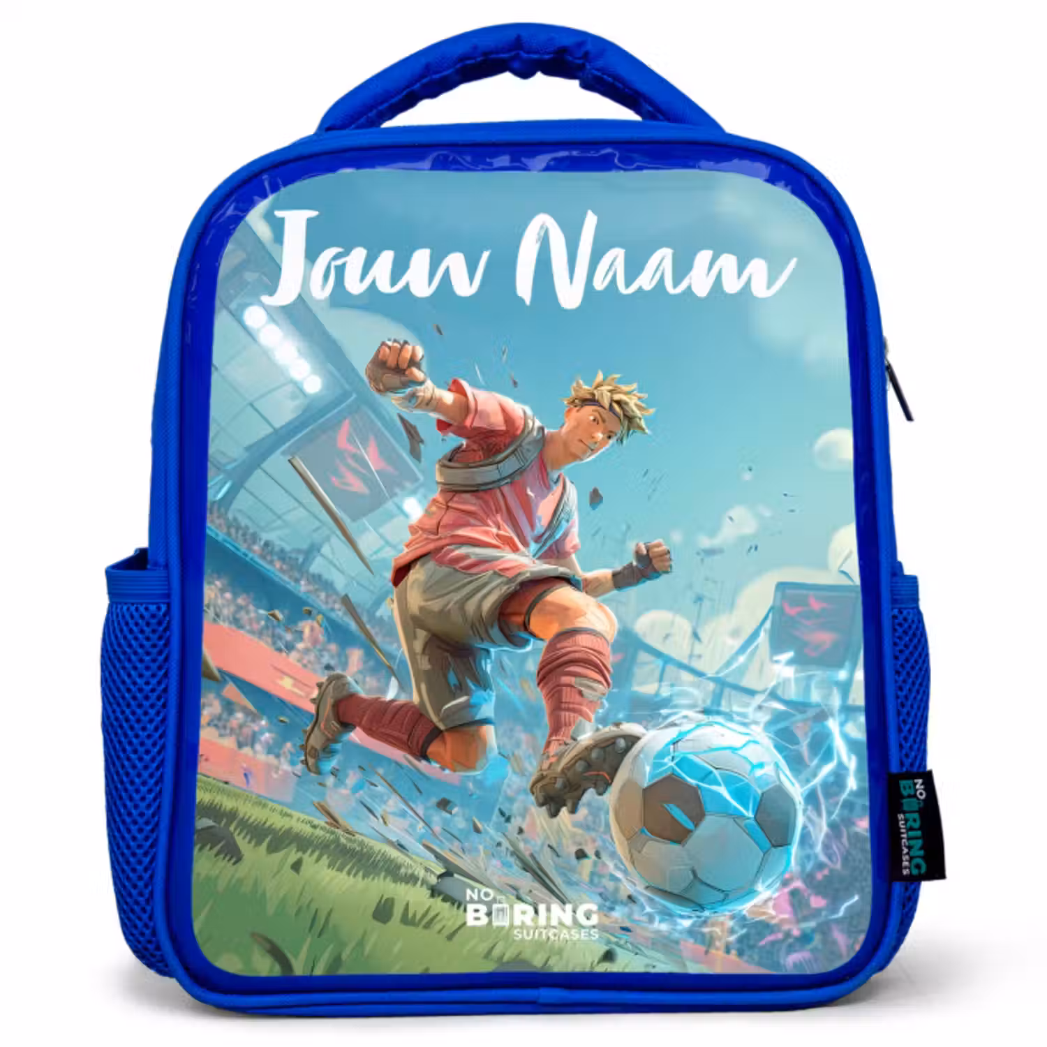 Kinderrugzak met naam - Blauw - Voetbal - Jongen - Stadion - Elektrisch