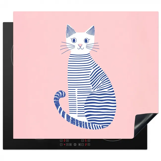 Kat - Illustratie - Minimalistisch - Roze Inductie beschermer vinyl 3mm middel -3d