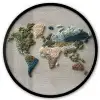 Wereldkaart - Geborduurd - Aardetinten Fotolijst rond zonder passe partout klein -3d