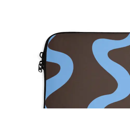 Kronkelende lijnen - Blauw - Bruin - Minimalistisch laptophoes neopreen klein 279 -detail