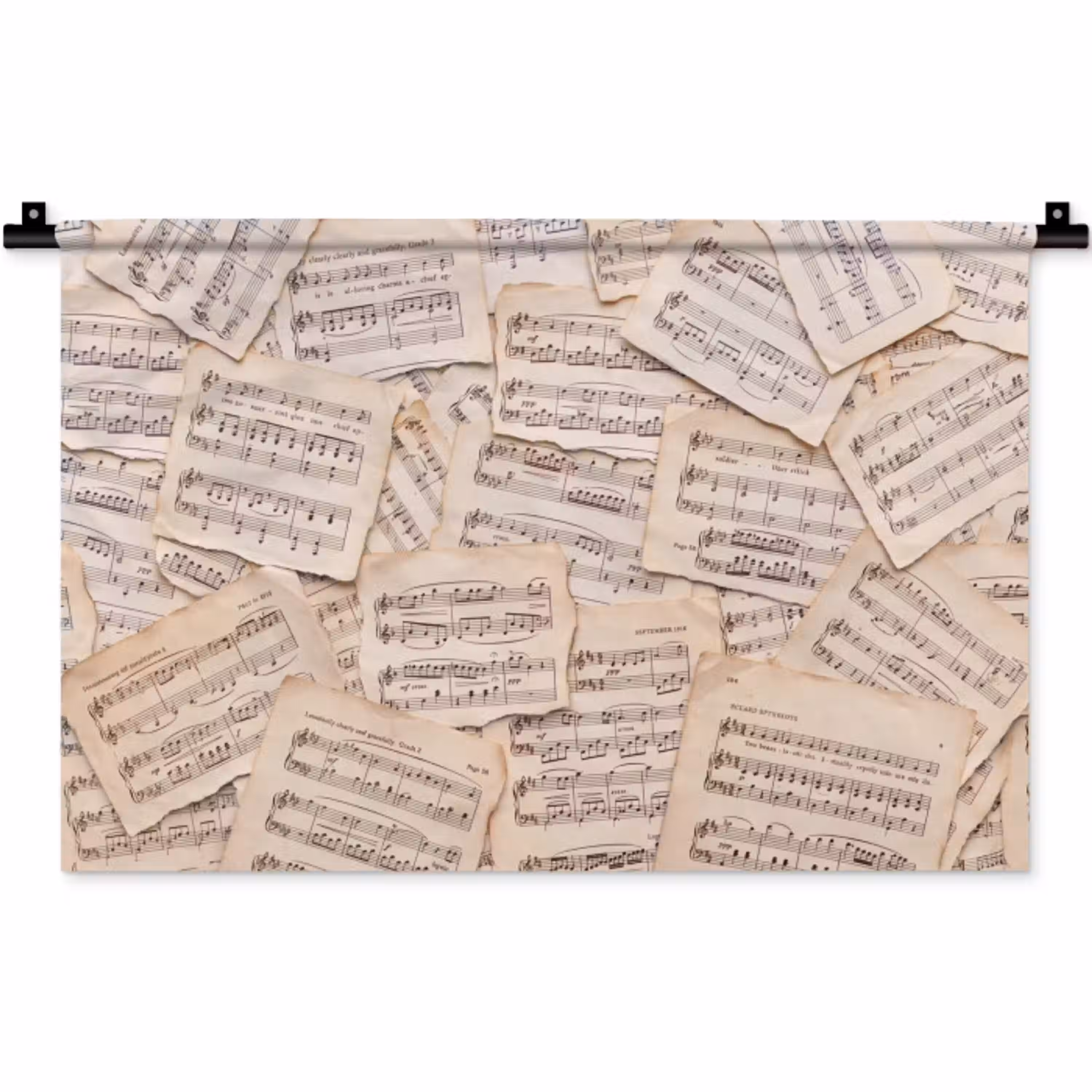Bladmuziek - Oud - Noten - Vintage - Beige Wandkleed katoen klein -zz3d