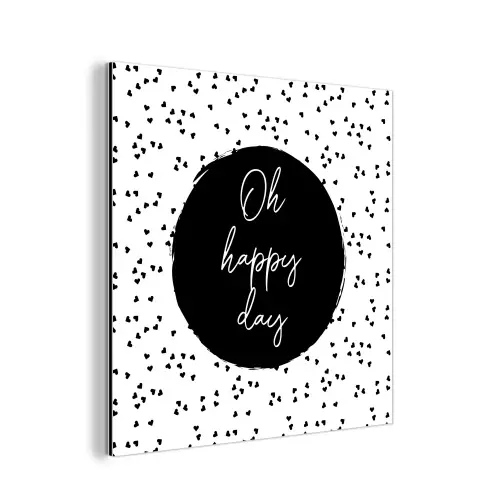 Quotes - Tekst - Oh happy day - Geluk aluminium wit klein -3d