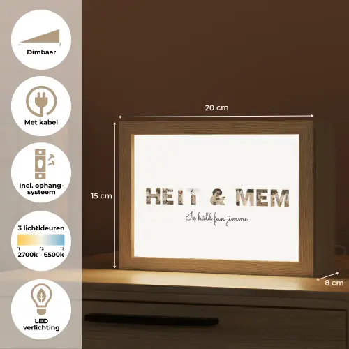Heit & Mem - Lettercollage Light Box met kabel (Tafellamp) klein -USP_NL