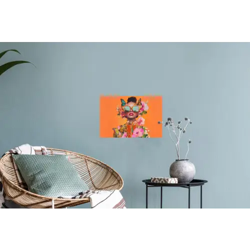 Vlinders - Vrouw - Zonnebril - Kleurrijk Muursticker klein -plant
