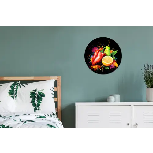 Paprika - Peer - Citroen - Graffiti - Verf - Abstract Wandcirkel aluminium klein -slaapkamer