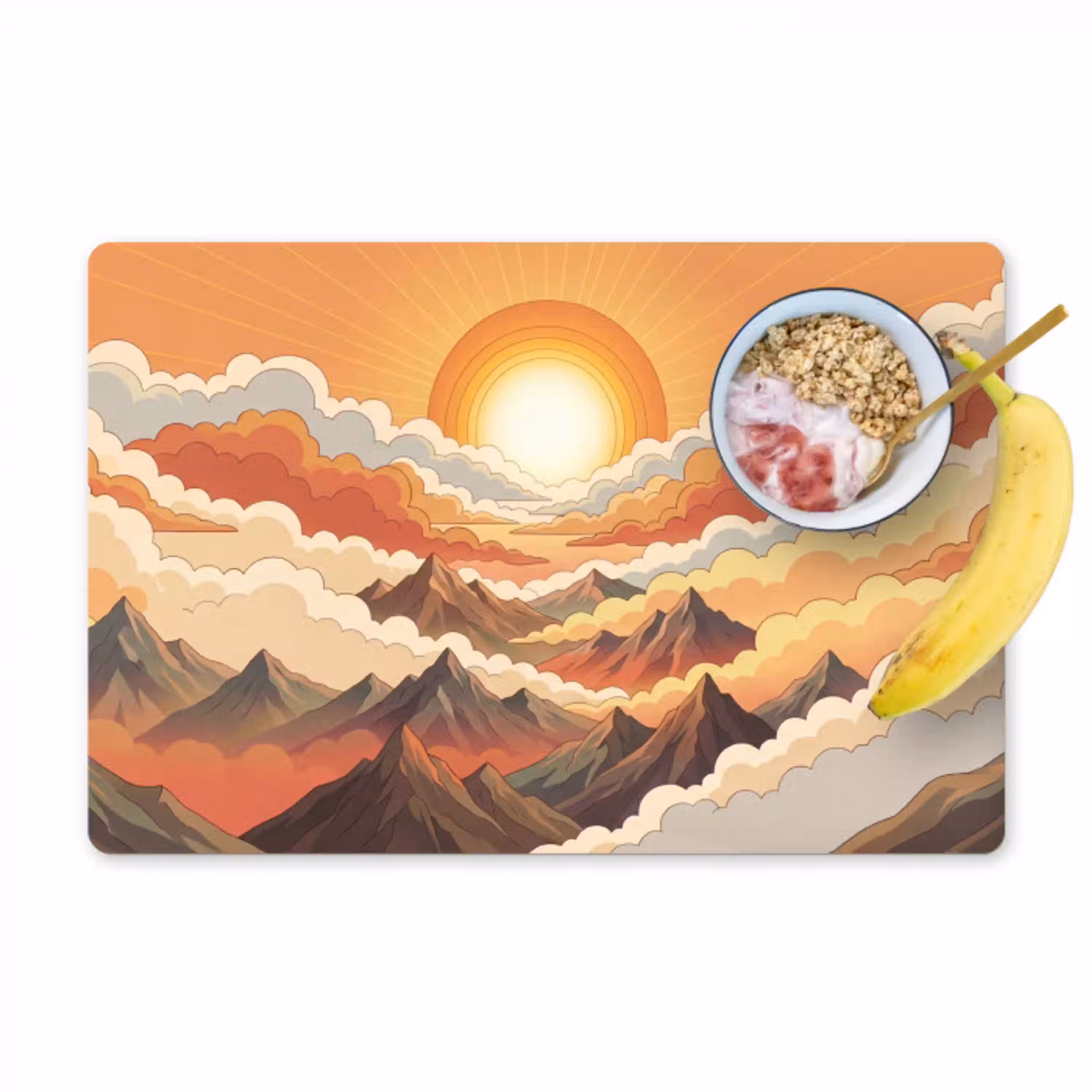 Bergen - Wolken - Natuur - Zonsopgang - Oranje Placemat vinyl groot -zzzproduct_Kitchenyeah-website