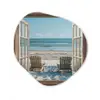 Doorkijk - Strandstoelen - Duinen - Zee - Natuur Wandcirkel Organisch Aluminium middel -3d