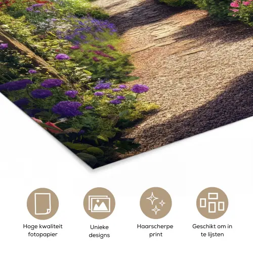 Doorkijk - Landschap - Bloemen - Rozenboog - Natuur poster papier klein -closeup_NL